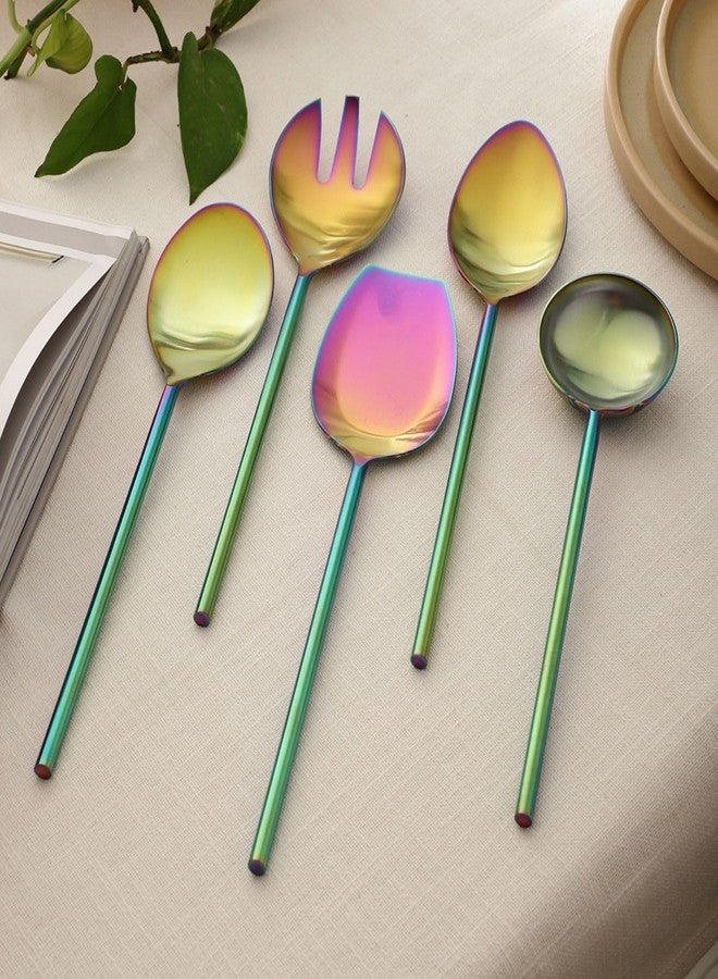 VarEesha ColorSplash Rainbow Stainless Steel Serving Spoons Set of Five | Elegant Lead Free Stainless Steel Server Set for Dinner| Serving Spoons for Dining Table| Cutlery for Gifting - Image 1